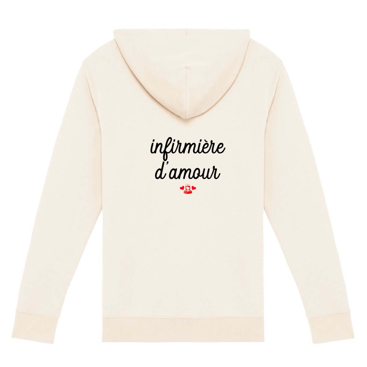 Sweat à cappuche zippé infirmière d'amour beige