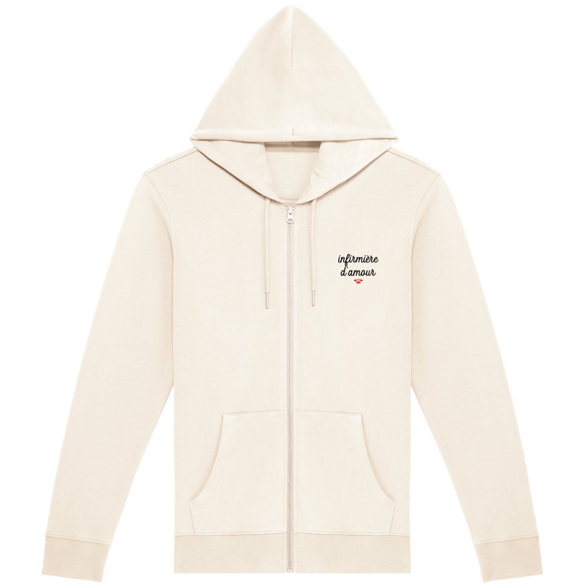 Sweat à cappuche zippé infirmière d'amour beige