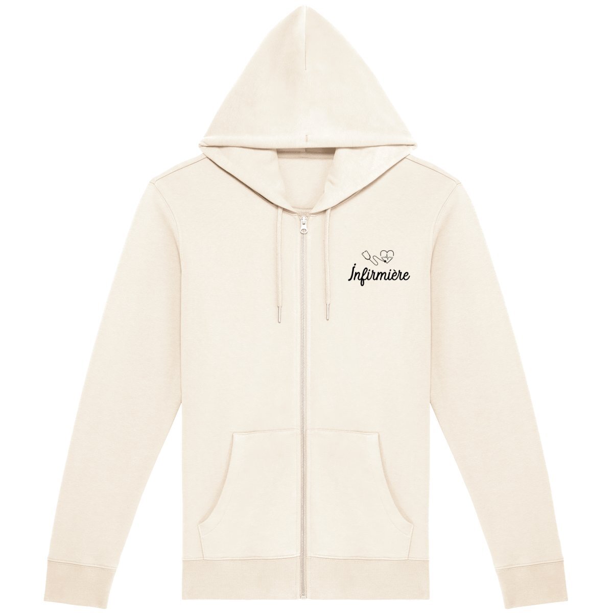 Sweat à cappuche zippé logo infirmière électrocardiogramme